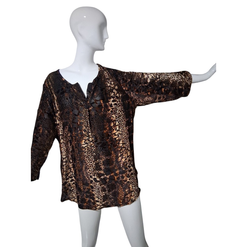 Roz & Ali Velvet Burnout Women's size‎ 3X Animal Print Fall Roll Tap Casual Top